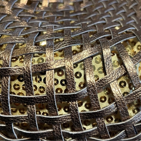 Marc Fisher Bronze Metallic & Gold Sequin Basket Weave Faux Leather Shoulder Bag - Picture 7 of 12